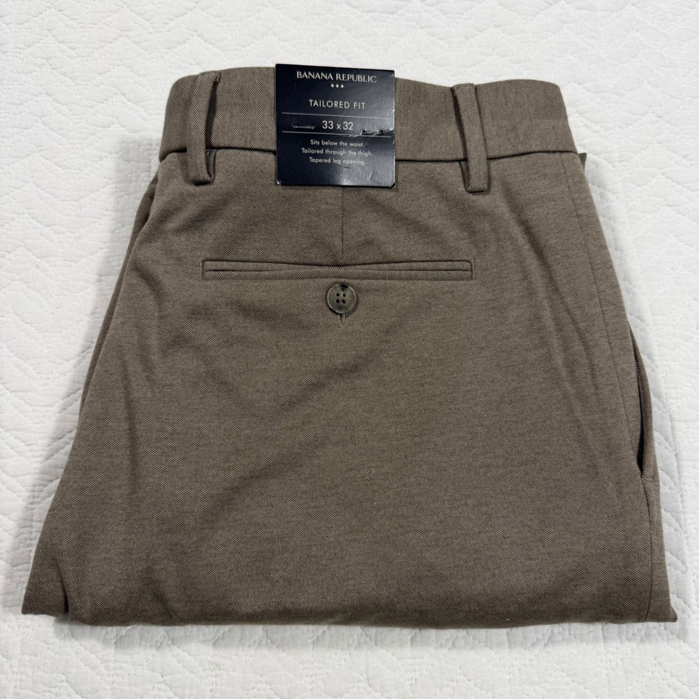 Banana Republic Tailored Fit Mens Dress Pants 33x32 (34x29.5) Tapered Leg Taupe